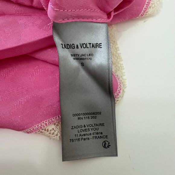 Zadig and Voltaire Risty Silk Slip Midi Dress in Pink with Lace Trim S - Picture 10 of 11